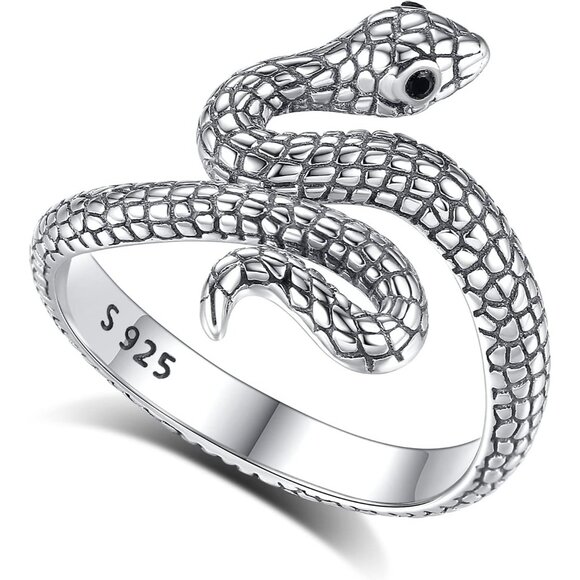 925 Sterling Silver Animal Rings for Women Men Adjustable Snake Band Ring Wolf